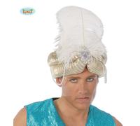 Prince du Désert Sheik Glamour Turban de Carnaval Avec Plume Perles Coiffure Orientale Accessoires de Costume, Couleur : Or