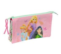 PRINCESAS DISNEY BLOOM - Trousse triple, trousse pour enfant, idéale pour les enfants d'âge scolaire, confortable et polyvalente, qualité et résistance, 22 x 3 x 12 cm, Vert d'eau/rose clair, M,