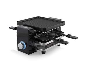 Princess Appareil à Raclette Multifonction Piano 4, Pour 4 Personnes, Plaque Réversible 21 x 23 cm, Thermostat à Anneau Lumineux, Sans BPA et Facile à Nettoyer, 700 W, Noir, 01.162915.01.001