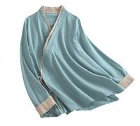 PRINCESS BRIDE Cardigan élégant en coton et lin respirant avec col en V et boutons pour femme, turquoise, XXL
