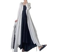 PRINCESS BRIDE Cardigan long en coton et lin zen blanc paresseux ample irrégulier fluide à manches longues ouvert sur le devant pour femme, trench léger, taille unique