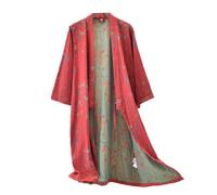 PRINCESS BRIDE Chemise de nuit Yukata japonaise en gaze de coton jacquard, pyjama respirant pour femme, Rouge, L
