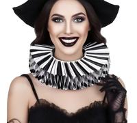 PRINCESS BRIDE Collier à volants de clown d'Halloween, accessoire de costume victorien élisabéthain de la Renaissance, col rayé noir/blanc