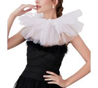 PRINCESS BRIDE Collier à volants de clown scintillant pour Halloween, victorien, élisabéthain, Renaissance, Pâques, bal masqué, fête costumée, accessoire de costume de clown superposé (blanc et doré)