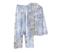 PRINCESS BRIDE Ensemble de pyjamas à manches longues en coton respirant à double couche, vêtements amples pour la maison pour femmes, Bleu clair-1., L