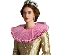 PRINCESS BRIDE Grand collier à volants aristocratique Shakespeare pour adultes - Style Renaissance - Élisabéthain - Col à volants - Rose - Rouge