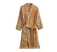 PRINCESS BRIDE Peignoir de bain unisexe en gaze de coton double couche respirant, pyjama, chemise de nuit douce, Yukata absorbant pour hôtel, maison, Gris/jaune, L