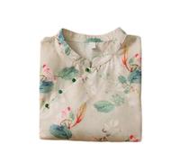 PRINCESS BRIDE Summer Hanfu Cotton-Ramie Chemisier ample décontracté à manches 3/4 Col en V Vêtements traditionnels chinois avec boutons grenouille chinoise A4 - XL Multicolore, multicolore, XL