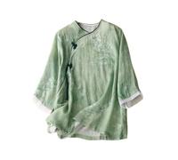 PRINCESS BRIDE Summer Hanfu Cotton-Ramie Chemisier ample décontracté à manches 3/4 Col en V Vêtements traditionnels chinois avec boutons grenouille chinoise A11 - XL Multicolore, multicolore, XL