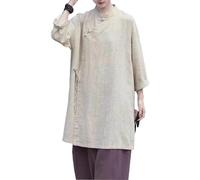 PRINCESS BRIDE Unisexe Manches Longues Tissage Coton Lin Rétro Col Incliné Cravate Hanfu Ample Confortable Tops Blouse Tang Costume T-shirt pour Tai Chi, beige, XL/XXL