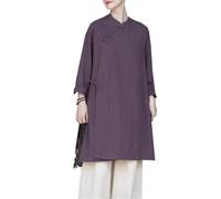 PRINCESS BRIDE Unisexe Manches Longues Tissage Coton Lin Rétro Col Incliné Cravate Hanfu Ample Confortable Tops Blouse Tang Costume T-shirt pour Tai Chi, violet, M-L