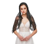 PRINCESS BRIDE Voile Mantilla vintage en dentelle florale noir triangle voile de mariage chapelle voiles catholique église (A21), Noir , Taille unique