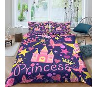 Princess castle Linge de Lit Léger Microfibre résistante 3 Pièces 3D Effet Cartoon fairy tale style Parure de Lit avec 2 Taies d'oreiller Hypoallergique for Chambre Enfants Double（200x200cm）