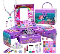 Princess Cosmetic Kits, Toddler Pretend Makeup Kit, Washable Cosmetic Set, Large Storage Box Design Makeup Dresser, Toddler Pretend Play Games, Easy To Use, Portable for Home School
