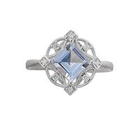 Princess Cut Bague de fiançailles aigue-marine Bague de fiançailles Bague de mariage Pierre de naissance Bague solitaire pour femme Bagues fines Argent, 6, Métal, Aucune pierre précieuse