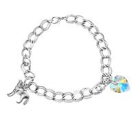 PRINCESS CUTENESS STORE Bella Swan Bracelet double chaîne avec loup et cœur en cristal Argenté