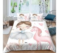 Princess dancing Ensemble De Literie Microfibre 3 Pièces Imprimé en 3D Super Douce Cartoon fairy tale Linge de Lit avec Fermeture Éclair Respirante for Chambre de adolescents Single（135x200cm）
