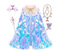 Princess Dress Up - Colorful Princess Cloak | Sparkling Sequins Tulle | Rainbow Mermaid Cape Kit Adapté Aux Fêtes D'anniversaire, Costumes D'Halloween, Événements De Cosplay, Cadeaux De Vacanc