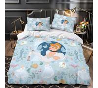 Princess Illustration Housse de Couette Microfibre Résistante 3D Effet 3 Pièces 2 Taies Ultra Douce fairy Tale Themed Linge de Lit Confortable Hypoallergique for les Enfants Super king（260x220cm）