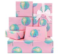 Princess of the Sea Little Mermazing Mermaid Lot de 4 feuilles de papier cadeau avec ruban de soie et étiquette cadeau assortie et cartes de vœux pour filles, enfants, bébés, femmes, 1,5 m² Rose