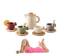 Princess Tea Party Set - Accessoires de Cuisine en Bois | Jouet de Vaisselle de Jeu de rôle pour | Activité de Salle à Manger pour Tout-Petits, Passe au Lave-Vaisselle, Cadeau d'anniversaire,