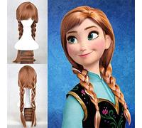 Princesse Anna Elsa Cosplay Perruques Pour Femmes Filles Longue Droite 70 Cm Deux Tresses Résistant À La Chaleur Synthétique Anime Film Perruque Brun Anna