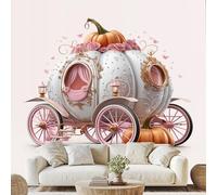 Princesse Carrosse De Citrouille Papier Peint Romantique Rose Papillon Papier Adhesif Fantastique Calèche Autocollant Mural 450x315 cm Poster Mural pour Chambre Salon