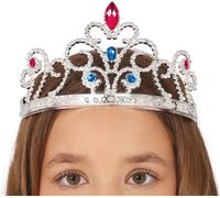 Princesse Couronne Diadème Pierres précieuses Médiéval Contes de fées Reine Enfants Carnaval Accessoire Headpiece Tiara Scintillant Carnaval Déguisement Maison royale, Couleur : Argent