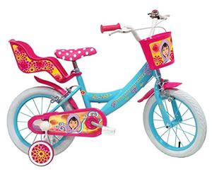 Princesse des Savles équipé de 2 Freins, Panier Avant, Porte poupée arrière et stabilisateurs Amovibles. Vélo Enfant 16'' Fille, Turquoise