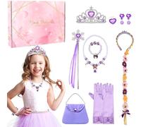 Princesse Dress Up Accessoires Filles,Raiponce Bijoux pour Fille avec Perruque Diadème Colliers et Boucles d'oreilles,Raiponce Cadeau Set pour Enfant Fille Cosplay Carnaval Fête d'anniversaire