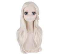 Princesse Elsa Cosplay perruques neige glace reine longue jaune clair synthétique cheveux ondulés perruque fête Costume perruque Anime + perruque casquette KUP630 Elsa A