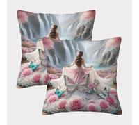 Princesse Fantaisie Housse Coussin 2 Pièces Art Taie d'oreiller Decoratif Housses De Coussin Canapé Chaise Lit Jardin Chambre 50x50cm