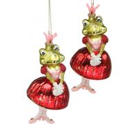 Princesse Grenouille Décoration d'arbre de Noël en verre véritable Pendentif d'arbre Figure de conte de fées Scintillant Set de décoration de Noël 2pcs