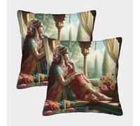 Princesse Indienne Serene Housse Coussin 2 Pièces Art Taie d'oreiller Décor Confortable Housses De Coussin Canape Luxe pour Siège Maison 50x50cm