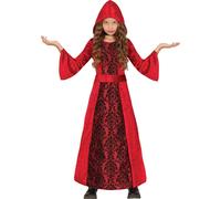 Princesse Médiévale Capuche Tunique Ceinture Costume Halloween Cape Rouge, Taille : 128/134 Couleur : Rouge