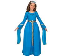 Princesse médiévale pour filles Costume de carnaval pour enfants bleu 7-9 ans (122-134 cm)