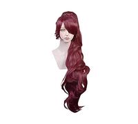 Princesse Megara Cosplay Wig Meg Long Pince Pony Vin Sombre vin Rouge résistant à la Chaleur Synthétique Cheveux Anime Perruque + Perruque