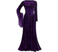 Princesse Meval Robe Élégante Gothique À Manches Longues Taille Haute Élégant Costume De Sorcière, Deep Purple, 3XL