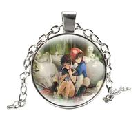 Princesse Mononoke Collier de cosplay Mononoke Hime Ashitaka en forme de cabochon en verre avec pendentif en forme de cabochon, Alliage de zinc