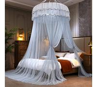 Princesse Moustiquaire De Lit Baldaquin 1.2M Dôme, Ciel De Lit Dentelle Installation Gratuite Pour Simple À King Size Des Lits Décoratif De Chambre À Coucher,gris