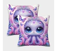 Princesse Octopus Mignonne Housse Coussin 2 Pièces Art Taie d'oreiller Décor Confortable Housses Coussin Canape Luxe pour Siège Maison 40x40cm