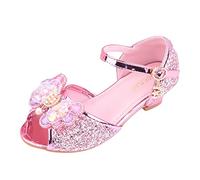 Princesse Paillettes Chaussures Filles : Chaussures à Talons Ouvert Chaussures à Talons Talons Avec Nœud Chaussures De Fête Paillettes Chaussures De Cosplay Chaussures De Mariage Ballet Sandales, Rose