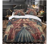 Princesse royale 3D Imprimé Drap de couette 3 pièces Microfibre anti-decoloration scène médiévale fantastique Housse de couette 2 taies hypoallergénique adolescents jeunes adultes Single (135x200cm)