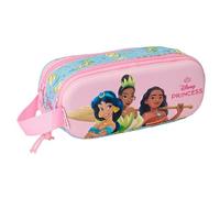 Safta Trousse double 3D Princesses Disney – 21 x 6 x 8 cm – Rose clair/bleu ciel