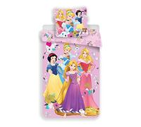 Princesses Disney Housse de Couette 140x200 + Taie 65x65 100% Coton Cadeau | Parure de lit réversible 1 personne | Coton naturel respirant | Disney officiel | Fille | Cadeau | Lavable en machine