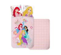 Princesses Disney Housse de Couette Bébé 100x135 + Taie 40x60 100% Coton | Parure de lit bébé réversible | Coton naturel doux respirant | Ariel Jasmine Cendrillon Disney | Fille 0-3 | Idée cadeau