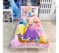 Disney Parure de lit simple en coton – Housse de couette et taie, Motif Princesses Rose/Multicolore