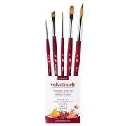 Princeton Velvetouch, série 3950, Pinceau pour Acrylique, Huile et Aquarelle, Lot de 5 Spotter 5/0, Angle Shader ¼, Rond 8, Filbert 8, Rond 2
