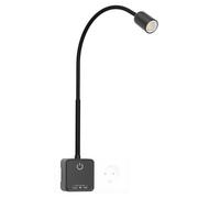 PRINCEWAY Lampe Applique Murale Intérieure de Spot LED avec Prise, Noir Liseuse Lampe Lecture de Chevet LED Dimmable pour Chambre, 3 Modes de Couleur, Angle Eclairage de 50°, Charge de Sortie USB