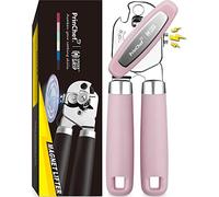 PrinChef Ouvre-boîte manuel avec aimant - Ouvre-boîte manuel à bord lisse avec lame tranchante, robuste et facile à utiliser, pour les personnes âgées souffrant d'arthrite, rose